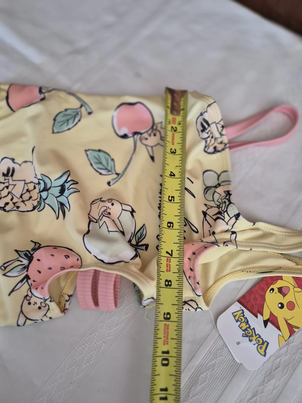 Pokemon Pikachu Yellow Fruit-Print Girls' One-Piece Swimsuit with Pink Straps